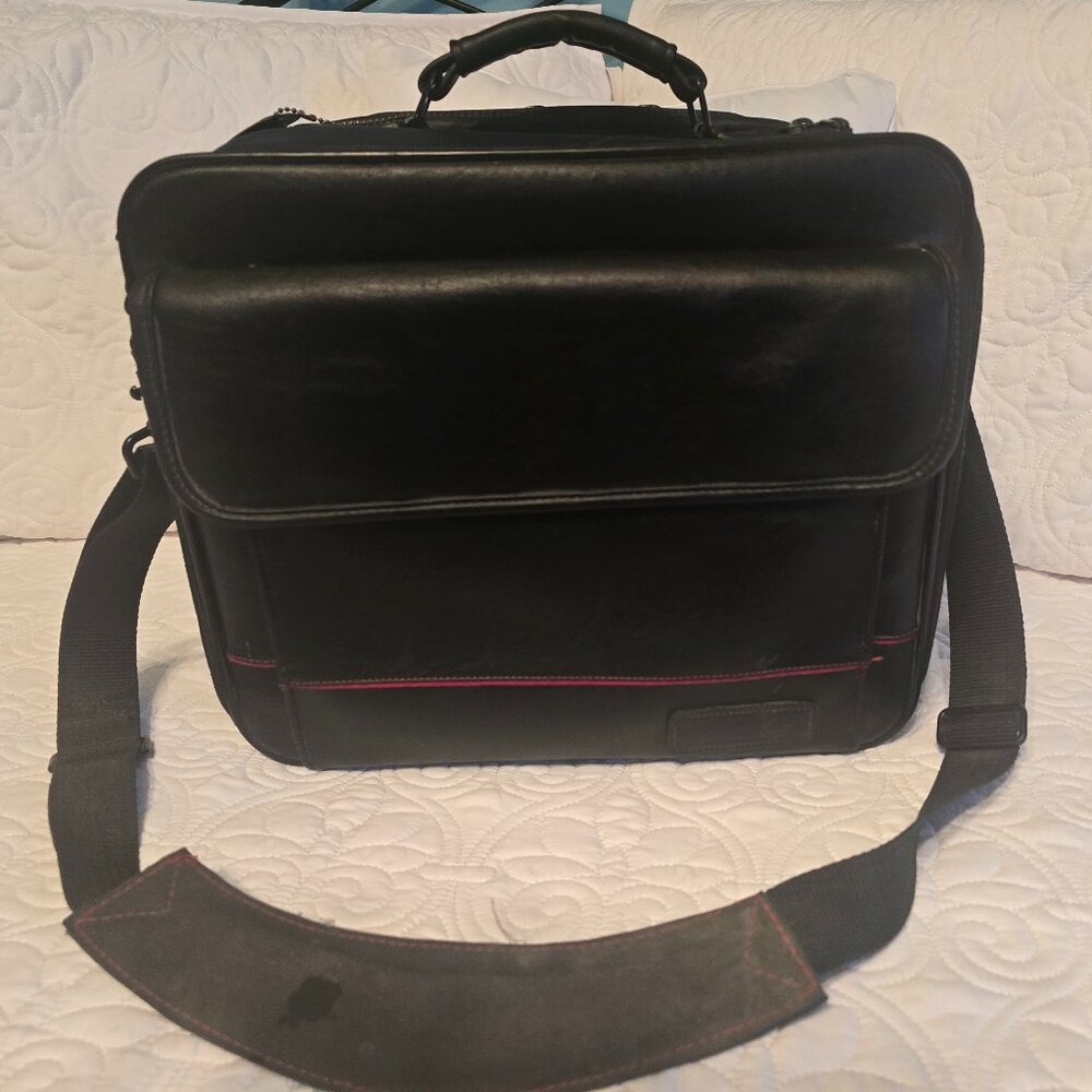 Targus 100% Genuine Leather Men's Briefcase Laptop Bag 14" Black Shoulder Strap